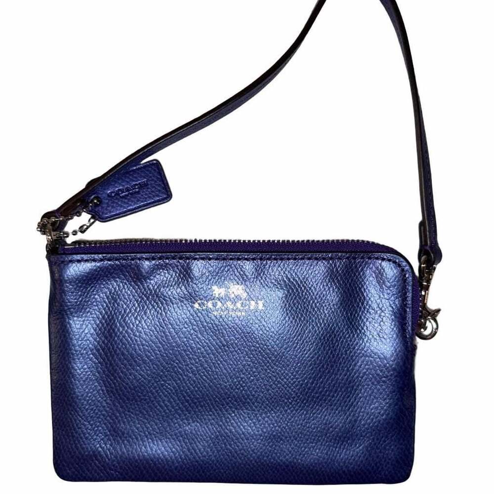Coach Metallic Blue Purple Leather Wristlet Clutch